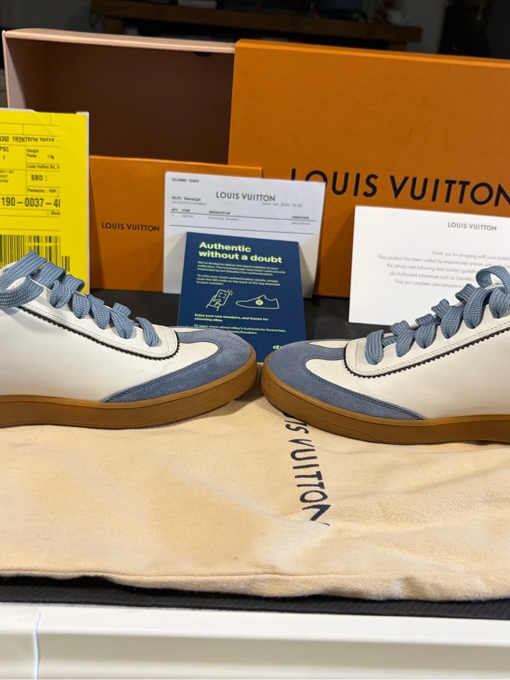 Louis Vuitton White & Blue Suede Accent Sneakers